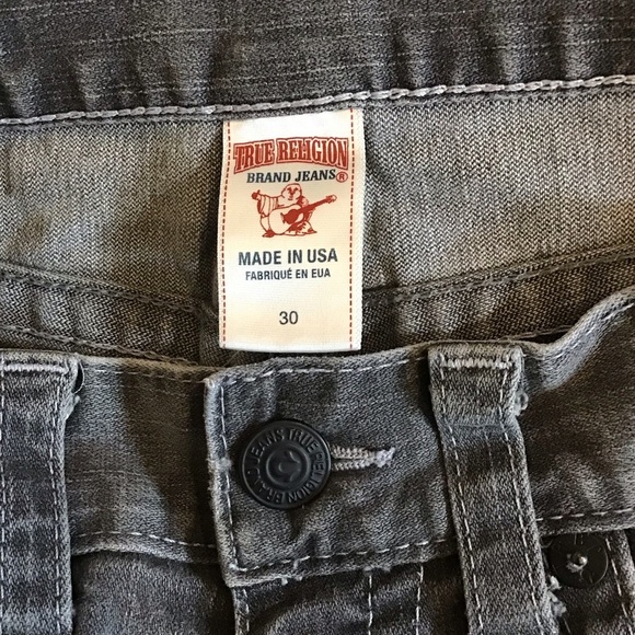 True Religion 30 Men’s Straight Jeans (Measures 31x30) Hemmed Gray Flap Pockets - Picture 10 of 13